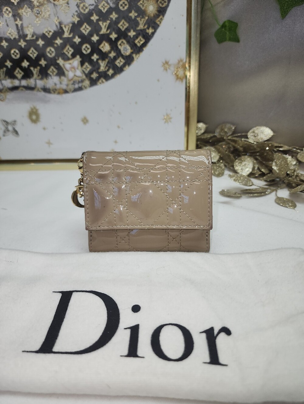 Lady Dior Lotus Compact Wallet Calfskin, Cannage Quilting 2022 With COA